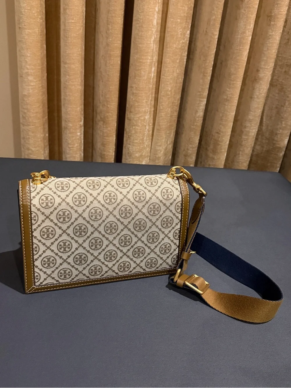 Tory Burch Tan Logo-Print Canvas Crossbody Bag